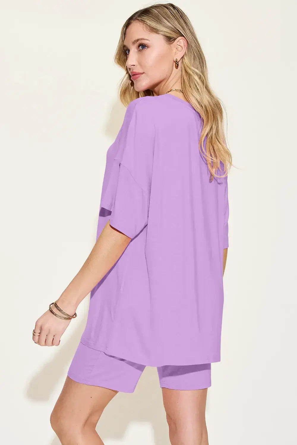 Basic Bae Bamboo Full Size V-Neck Drop Shoulder T-Shirt and Shorts Set - Trendsi - Flyclothing LLC