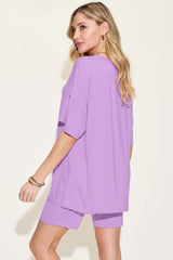 Basic Bae Bamboo Full Size V-Neck Drop Shoulder T-Shirt and Shorts Set - Trendsi - Flyclothing LLC