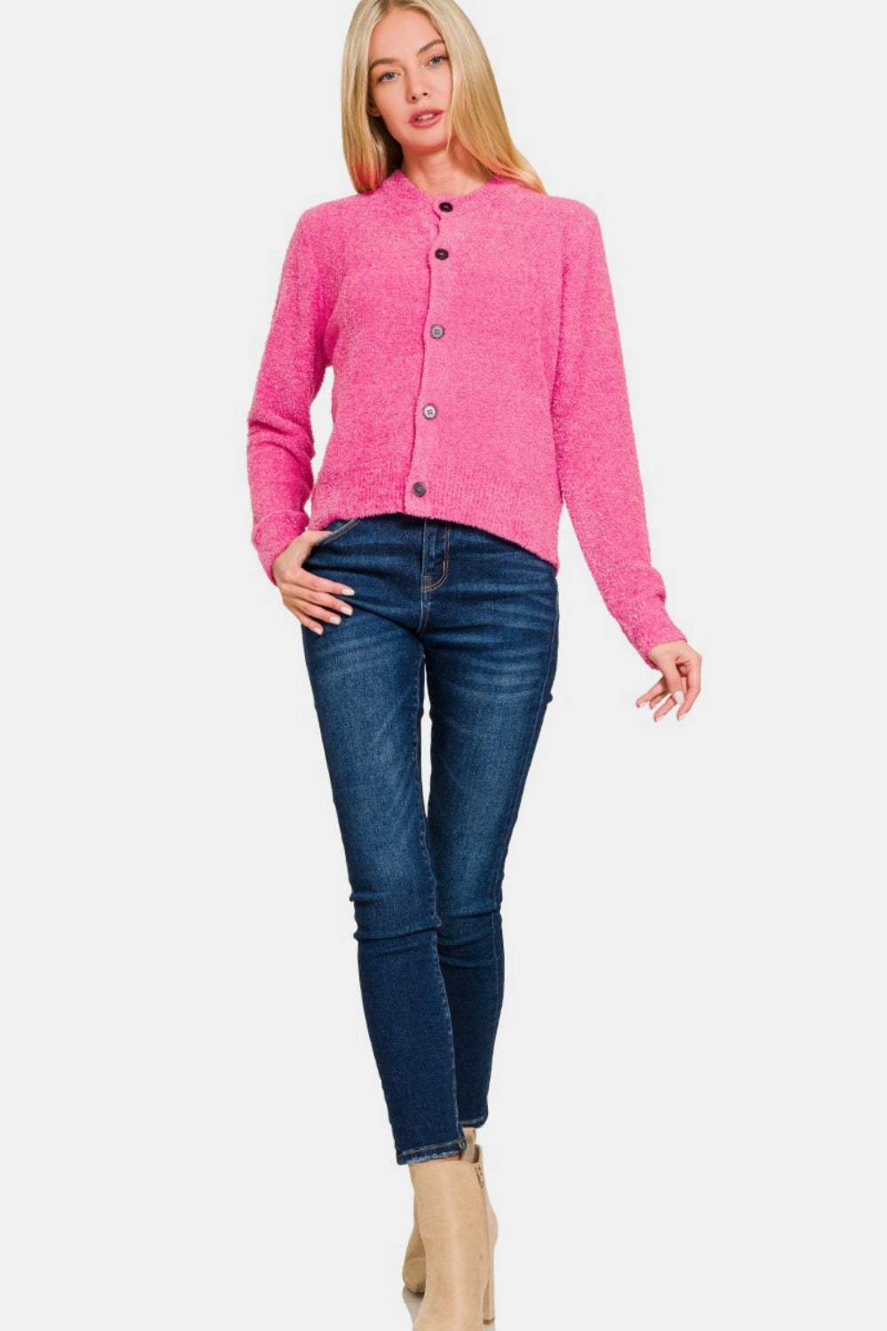 Zenana Button Down Long Sleeve Sweater Cardigan - Trendsi - Flyclothing LLC