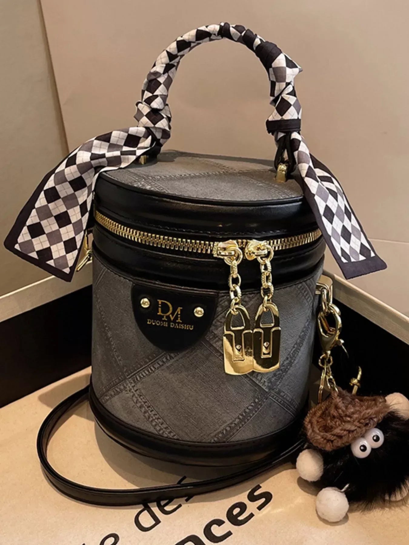 Bucket Crossbody Bag with Scarf Accent - Trendsi - Flyclothing LLC