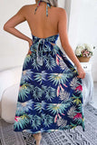 Botanical Print Tied Backless Cutout Slit Dress - Trendsi - Flyclothing LLC