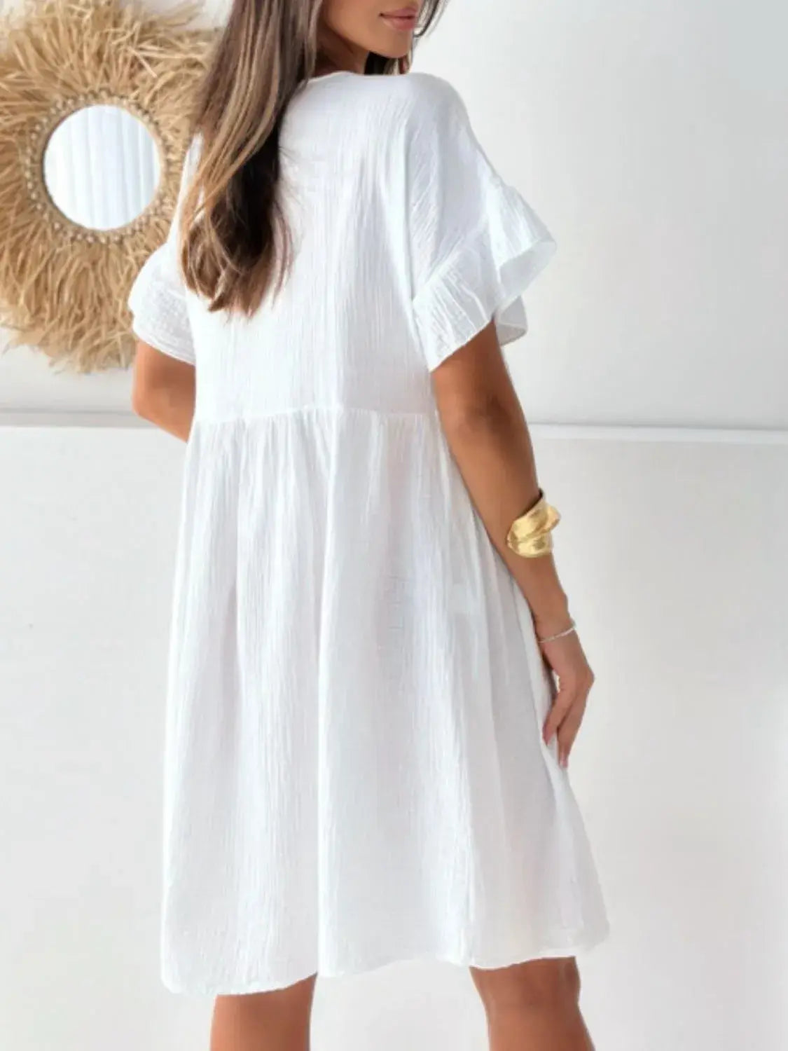 Round Neck Short Sleeve Mini Dress - Trendsi - Flyclothing LLC