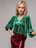 V-Neck Three-Quarter Sleeve Blouse - Trendsi