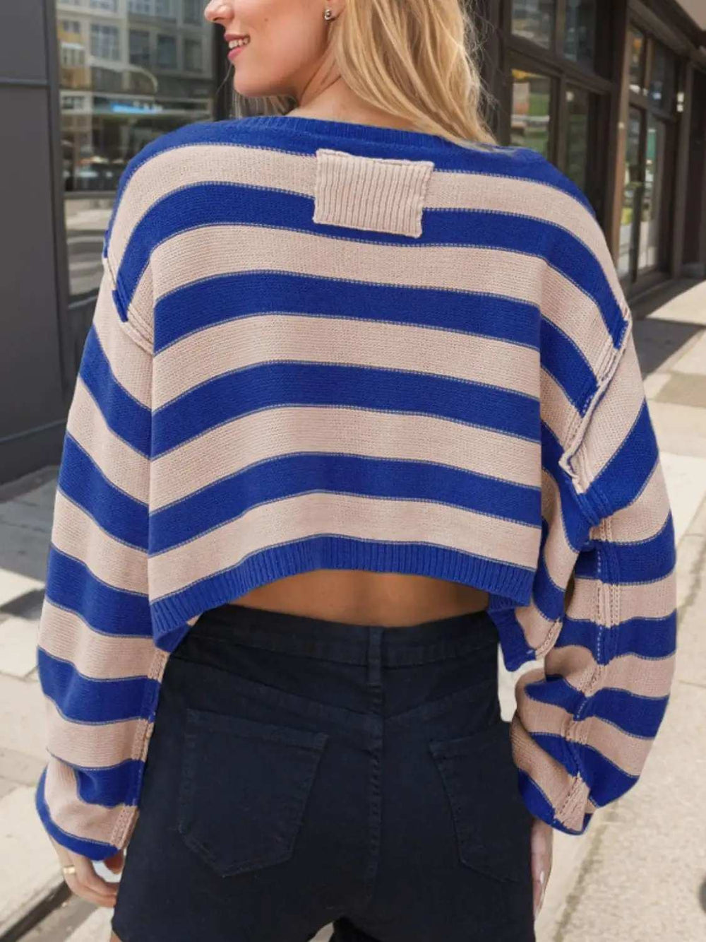 Striped Dropped Shoulder Long Sleeve Sweater - Trendsi - Flyclothing LLC
