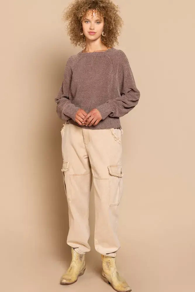 POL Round Neck Backless Sweater with Ribbed Edge - Trendsi - Flyclothing LLC
