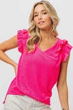 BiBi Layered Ruffles Armhole V-neck Rib Textured Top - Trendsi - Flyclothing LLC