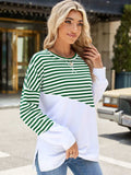 Slit Contrast Striped Long Sleeve Sweatshirt - Trendsi - Flyclothing LLC