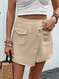 Pocketed High Waist Shorts with Zip - Trendsi