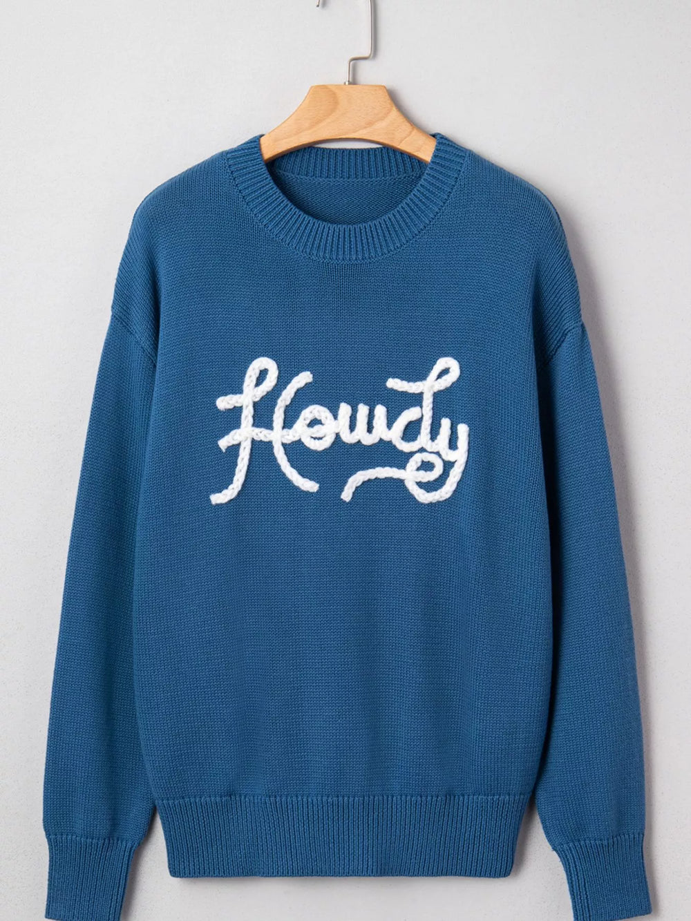 Howdy Embroidered Round Neck Sweater - Trendsi - Flyclothing LLC