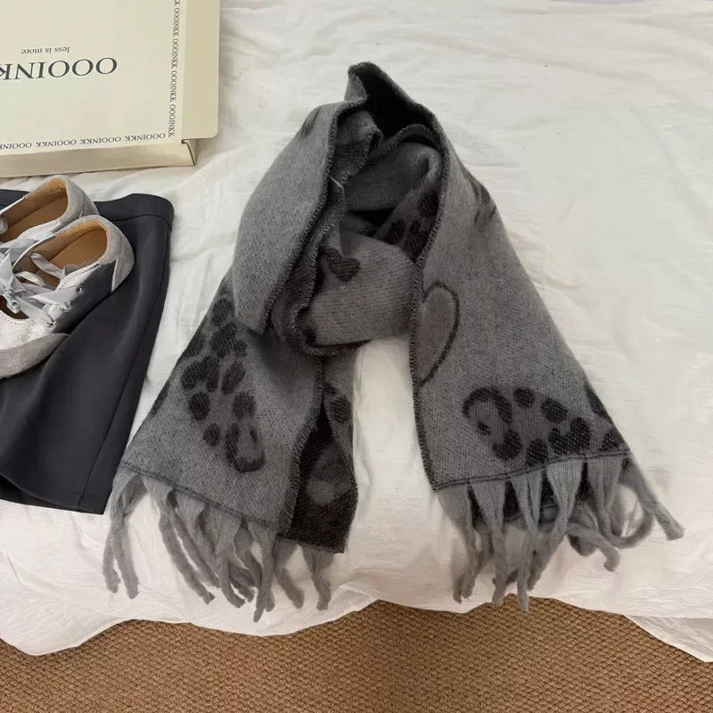 Leopard Heart Warm Scarf - Trendsi - Flyclothing LLC