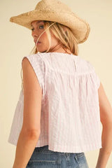 Aemi+Co Ruched Striped Round Neck Sleeveless Top - Trendsi - Flyclothing LLC
