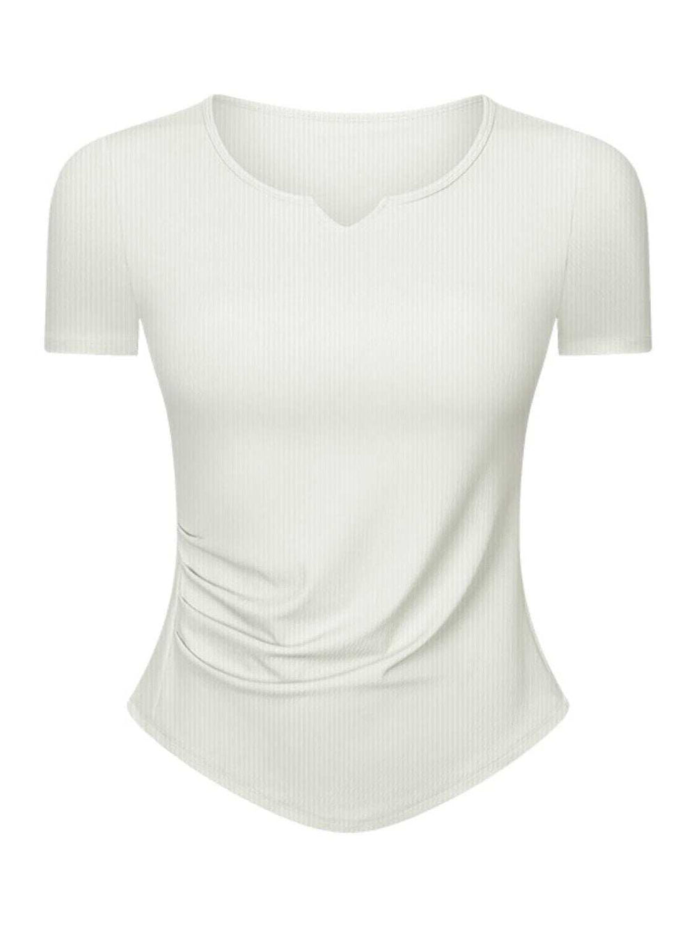 Notched Short Sleeve Active T-Shirt - Trendsi - Flyclothing LLC