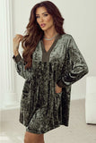 Notched Long Sleeve Mini Dress with Pockets - Trendsi - Flyclothing LLC