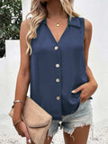 Full Size Johnny Collar Button Up Tank - Trendsi - Flyclothing LLC