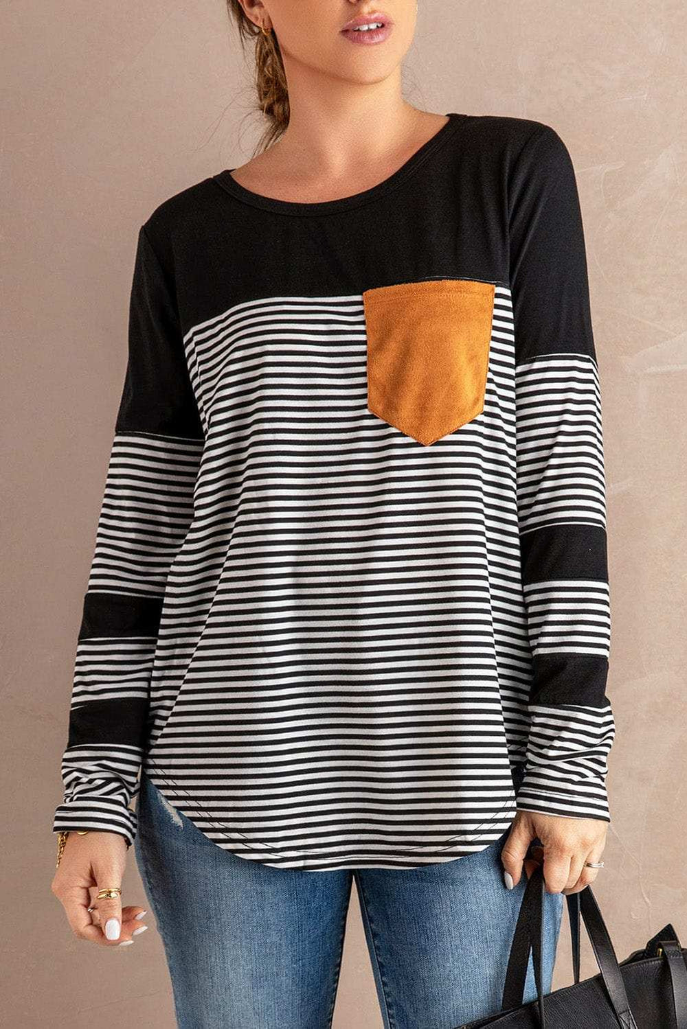 Striped Round Neck Long Sleeve T-Shirt - Trendsi - Flyclothing LLC