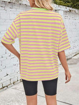 Lovelet Striped Round Neck Half Sleeve T-Shirt - Trendsi - Flyclothing LLC
