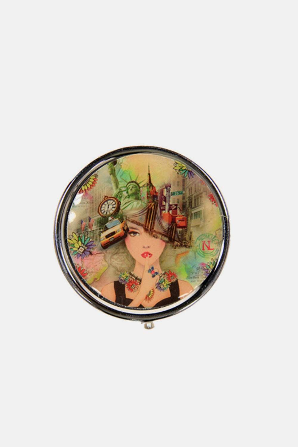 Nicole Lee USA Print Metallic Circular Large Pill Case - Trendsi - Flyclothing LLC