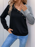 Perfee Decorative Button Contrast Long Sleeve Sweatshirt - Trendsi - Flyclothing LLC