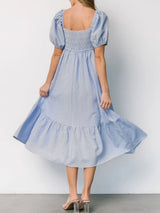 Striped Sweetheart Neck Puff Sleeve Midi Dress - Trendsi - Flyclothing LLC