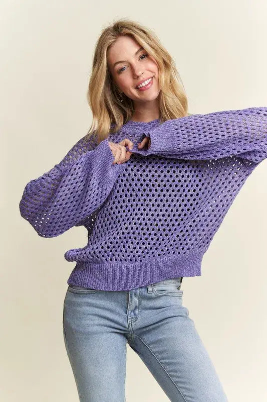 ADORA Round Neck Lurex Crochet Top - Trendsi - Flyclothing LLC