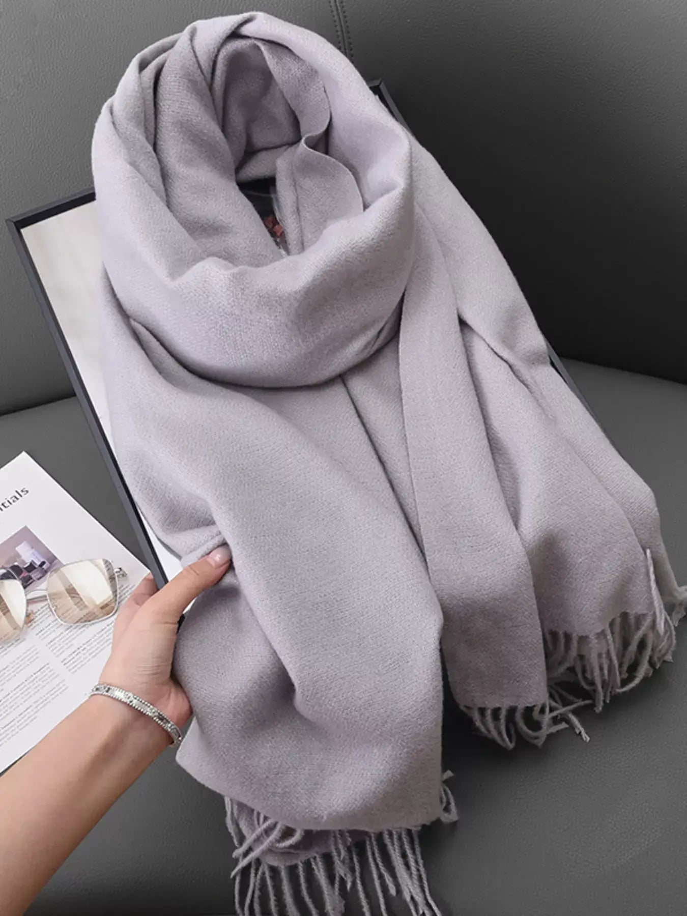 Solid Color Fringe Scarf - Trendsi - Flyclothing LLC