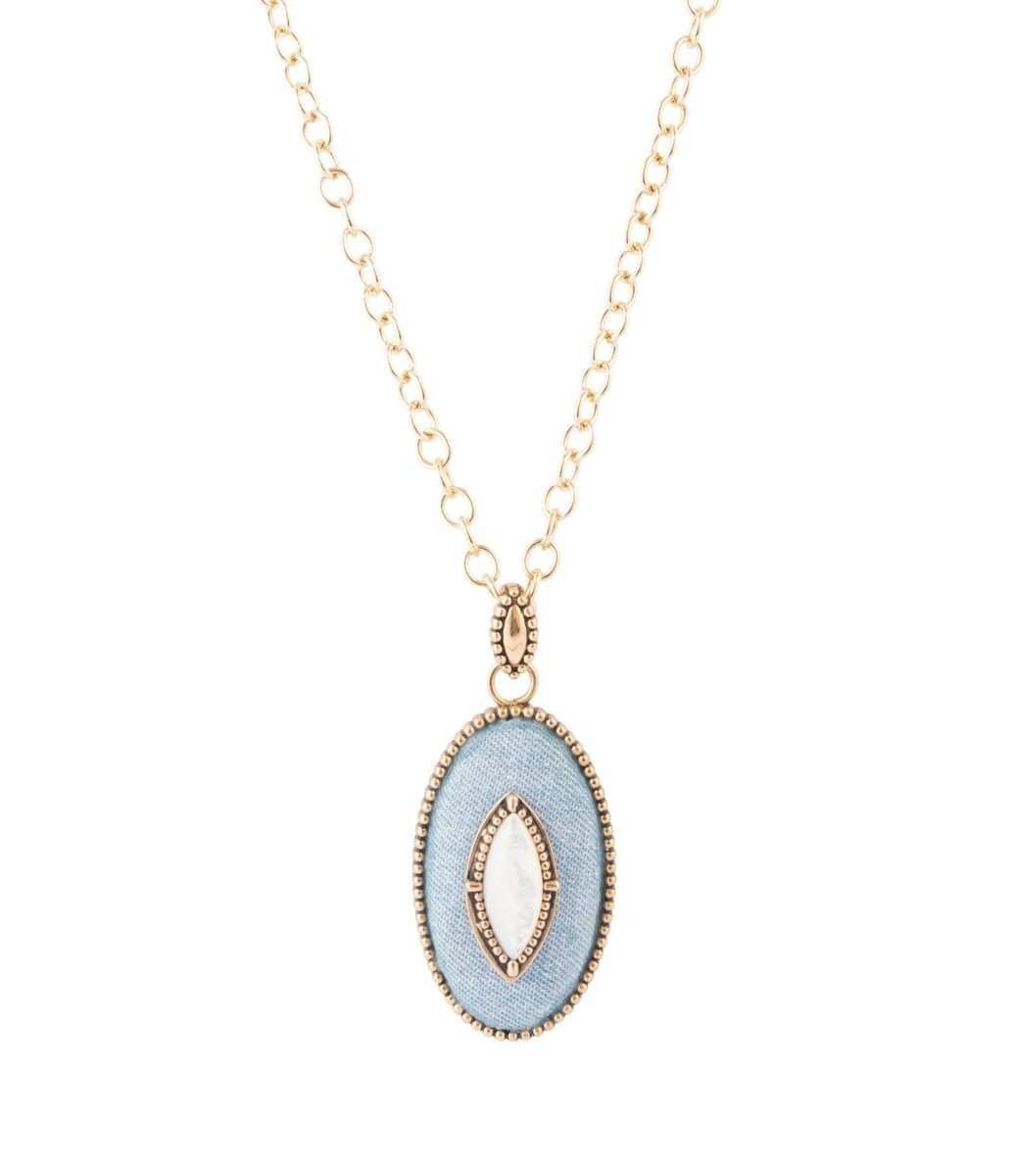 Blue Denim Dreams White Mother of Pearl Golden Pendant Necklace - Barse Jewelry - Flyclothing LLC