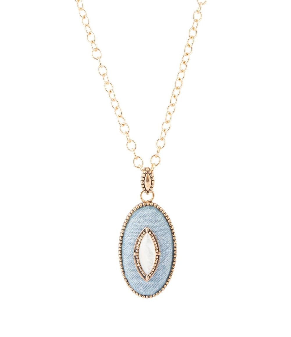 Blue Denim Dreams White Mother of Pearl Golden Pendant Necklace - Barse Jewelry