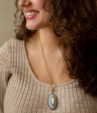 Blue Denim Dreams White Mother of Pearl Golden Pendant Necklace - Barse Jewelry