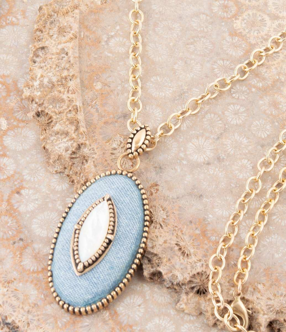 Blue Denim Dreams White Mother of Pearl Golden Pendant Necklace - Barse Jewelry - Flyclothing LLC