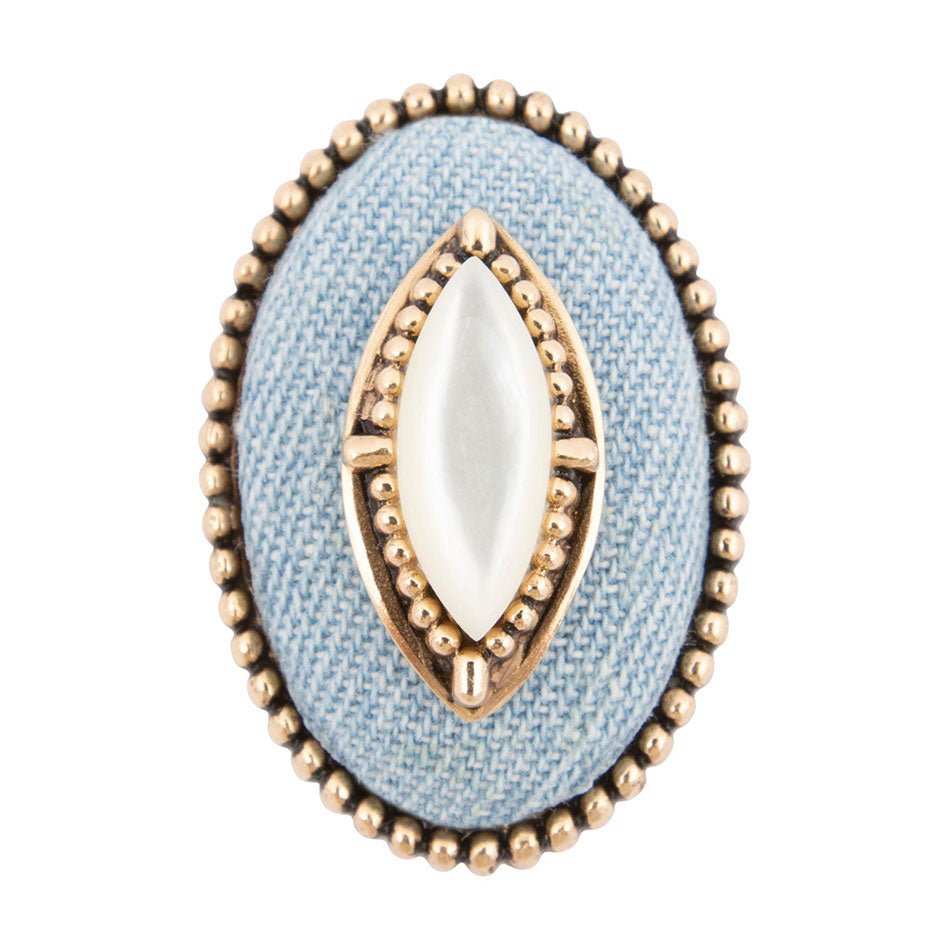 Denim Dreams White Mother of Pearl Golden Statement Ring - Barse Jewelry - Flyclothing LLC