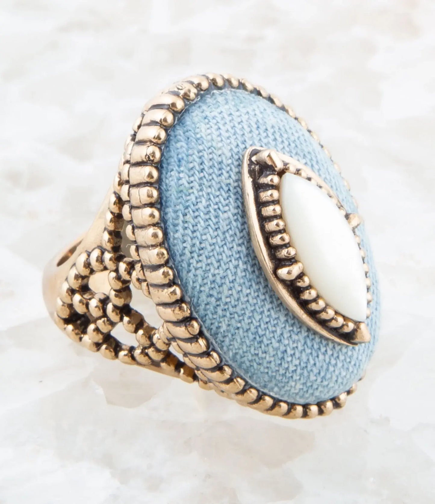 Denim Dreams White Mother of Pearl Golden Statement Ring - Barse Jewelry - Flyclothing LLC