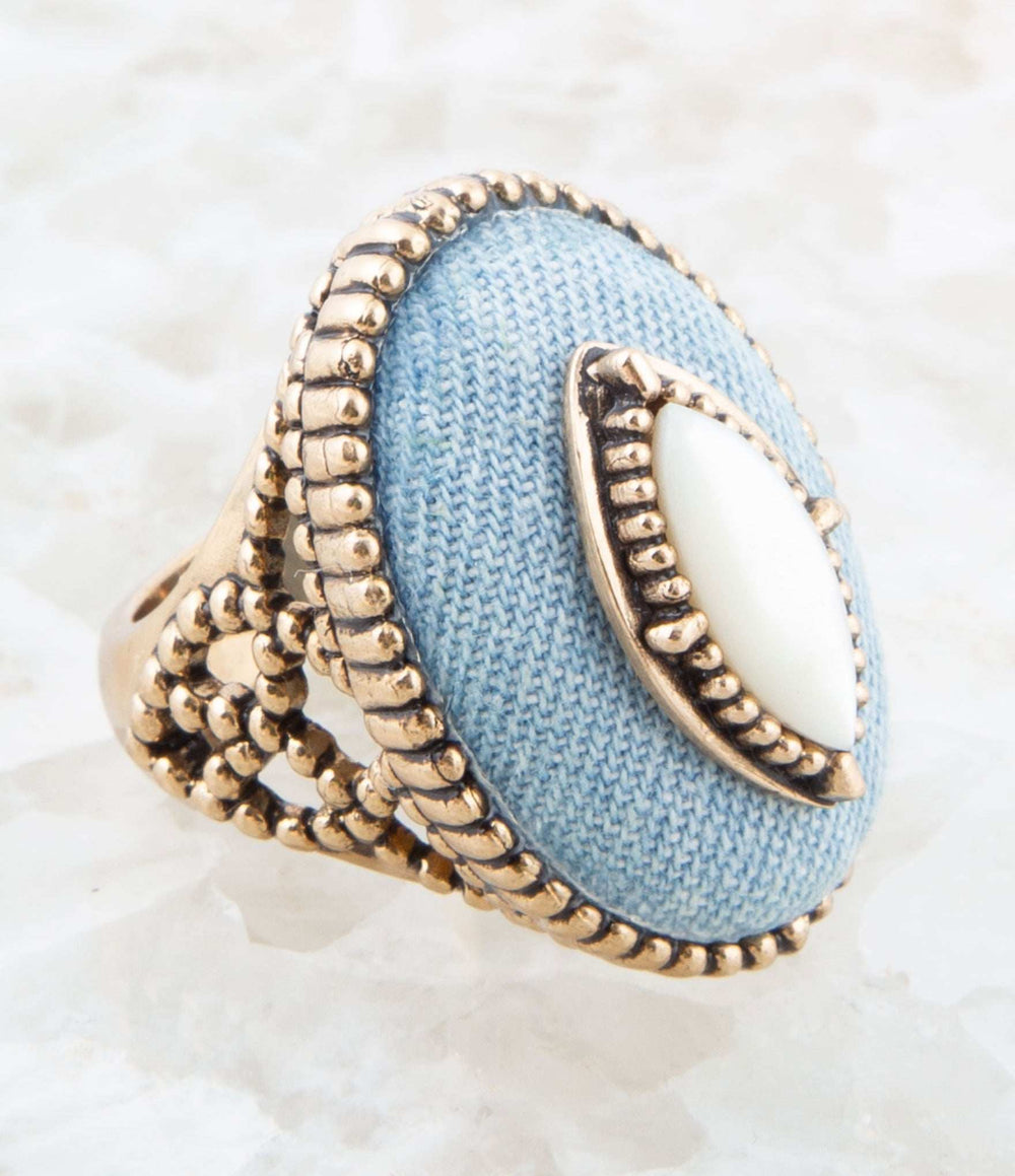 Denim Dreams White Mother of Pearl Golden Statement Ring - Barse Jewelry - Flyclothing LLC