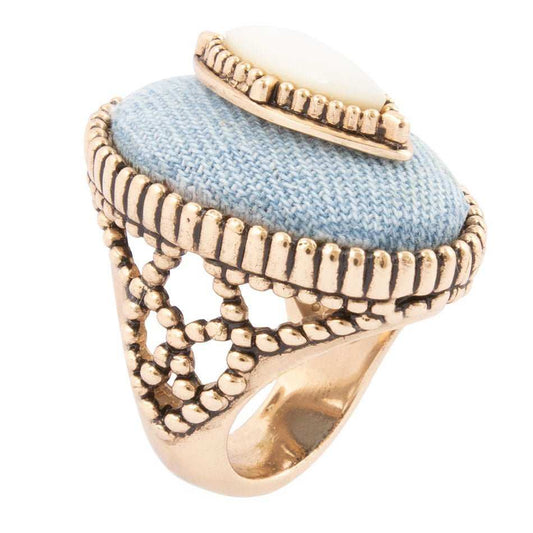 Denim Dreams White Mother of Pearl Golden Statement Ring - Barse Jewelry - Flyclothing LLC
