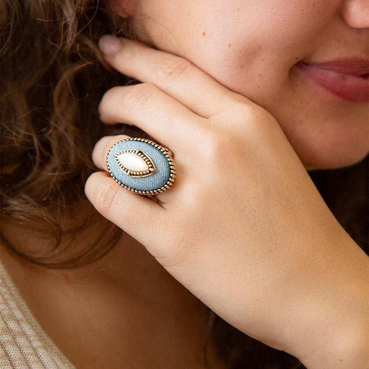 Denim Dreams White Mother of Pearl Golden Statement Ring - Barse Jewelry - Flyclothing LLC
