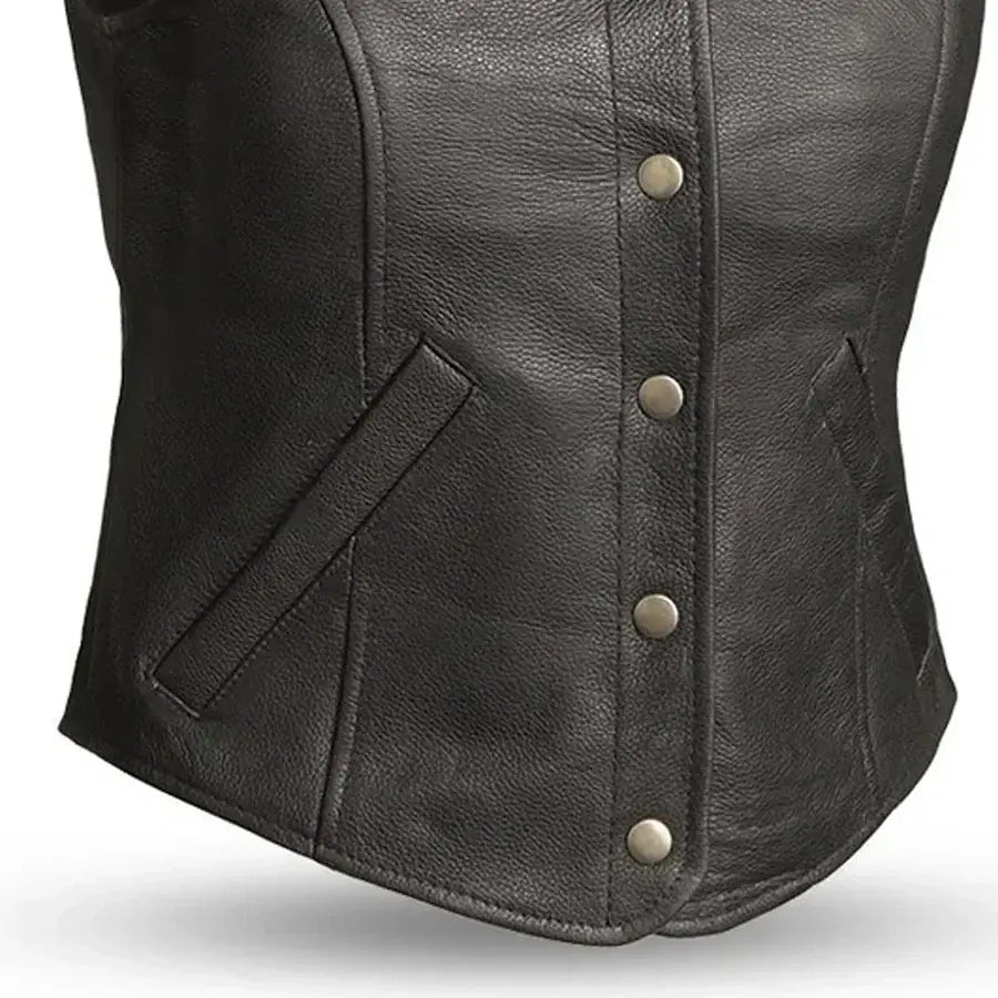 Derringer Women's Motorcycle Leather Vest - First Manufacturing Company - Flyclothing LLC