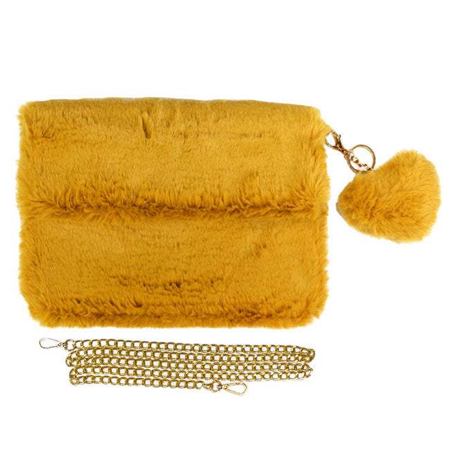 Detachable Heart Pom Pom Keychain Faux Fur Crossbody Bag - Madeline Love - Flyclothing LLC
