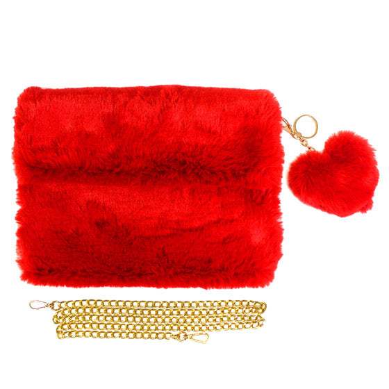 Detachable Heart Pom Pom Keychain Faux Fur Crossbody Bag - Madeline Love - Flyclothing LLC