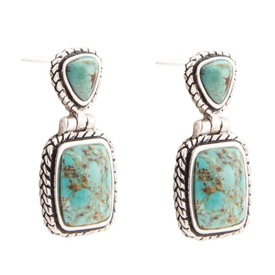 Detailed Blue Turquoise and Sterling Silver Drop Earrings - Barse Jewelry - Flyclothing LLC