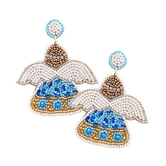 Detailed Seed Beaded Accent Angel Christmas Earring - Madeline Love - Flyclothing LLC