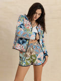 Printed Button Up Long Sleeve Outerwear and Shorts Set - Trendsi