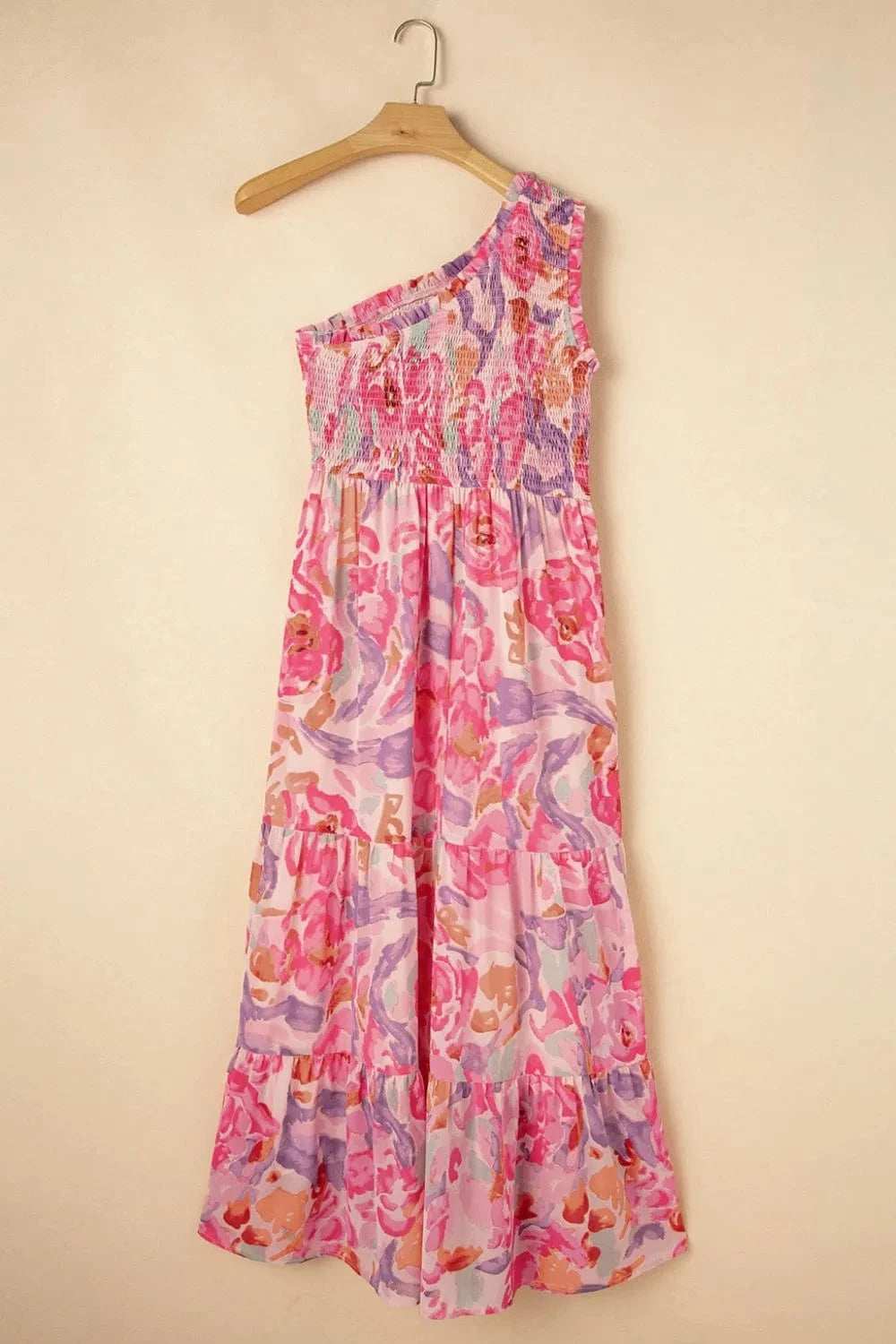 Floral Print Shirred One Shoulder Maxi Dress - Trendsi - Flyclothing LLC