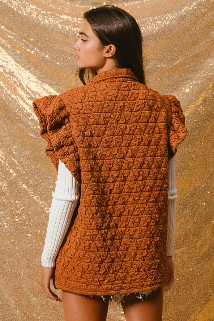 BiBi Quilting Knit Ruffle Sleeve Vest - Trendsi - Flyclothing LLC