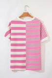 High-Low Striped Round Neck Short Sleeve T-Shirt - Trendsi - Flyclothing LLC