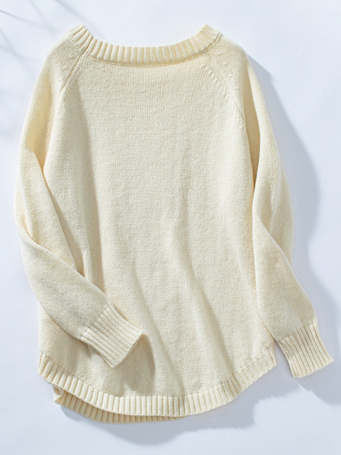 Decorative Button Round Neck Raglan Sleeve Sweater - Trendsi