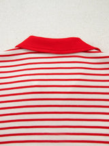 Stripe Collared V Neck Drop Shoulder Pullover and Skort 2pcs Outfit - Trendsi - Flyclothing LLC