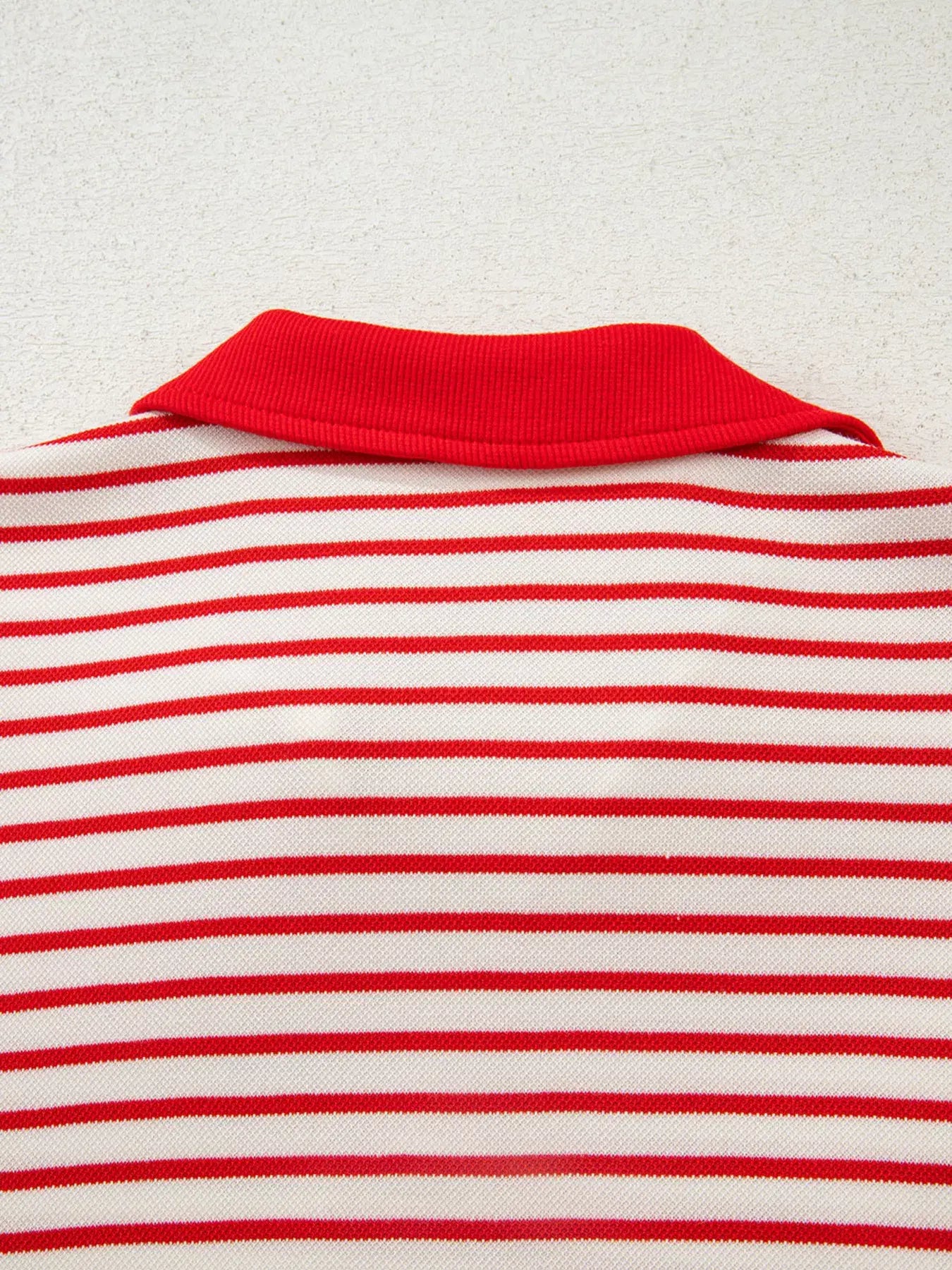 Stripe Collared V Neck Drop Shoulder Pullover and Skort 2pcs Outfit - Trendsi - Flyclothing LLC