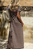 Stripe Casual Round Neck Tee Dress with Pockets - Trendsi