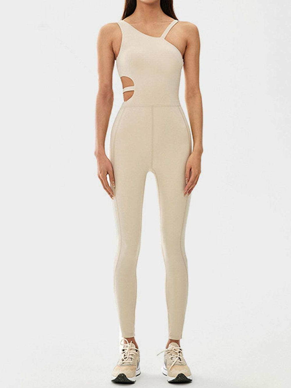 Cutout Asymmetrical Neck Active Jumpsuit - Trendsi - Flyclothing LLC