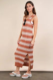 VERY J Stripe Knit Casual Sweater Midi Dress - Trendsi