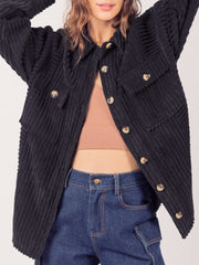 Button Up Long Sleeve Corduroy Jacket - Trendsi